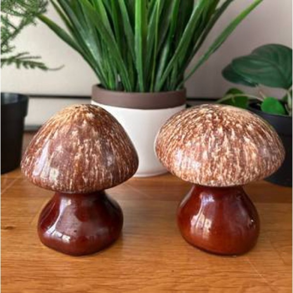 Vintage 1970’s Pottery Mushroom Salt and Pepper Shakers USA